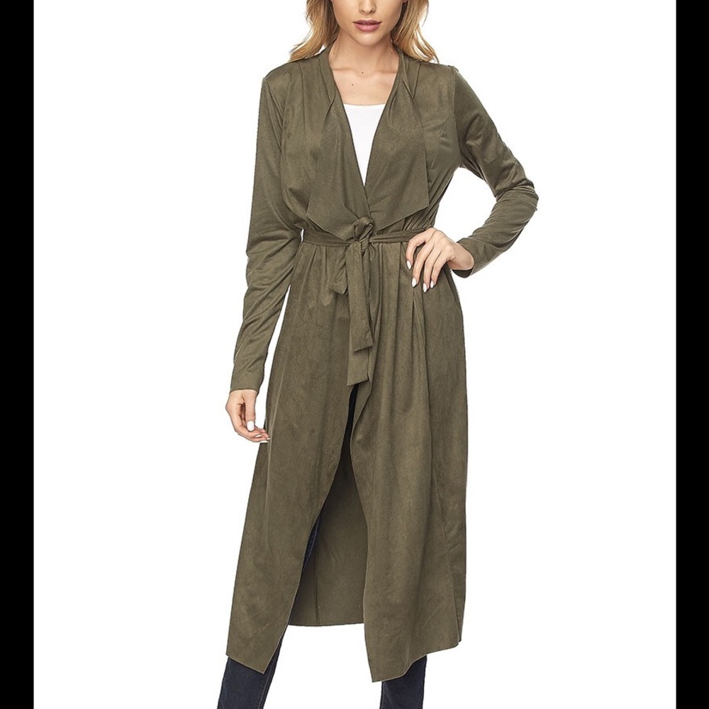 Olive trench Faux suede long trench